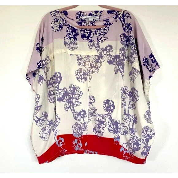 DVF Diane Von Furstenberg Silk Landy Blouson Blouse Top Floral Purple S - Picture 8 of 10